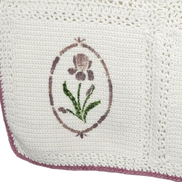 Vintage Handmade Floral Rose Crocheted Motif Granny Square Afghan Blanket 60x40 - Picture 13 of 13